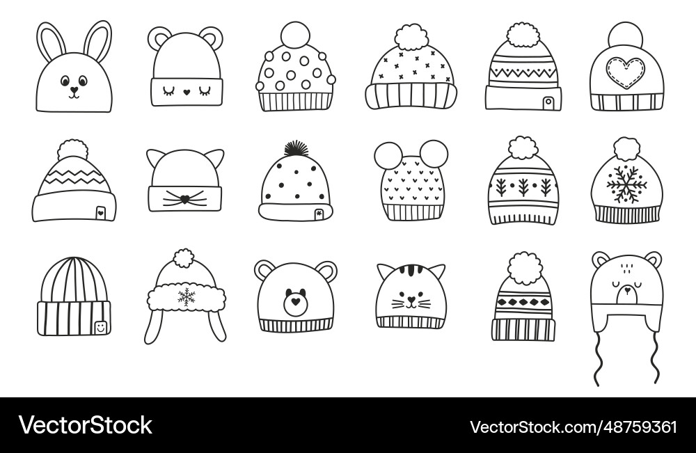Children and adult coloring winter hats set icons Children and adult coloring winter hats set icons vector image
