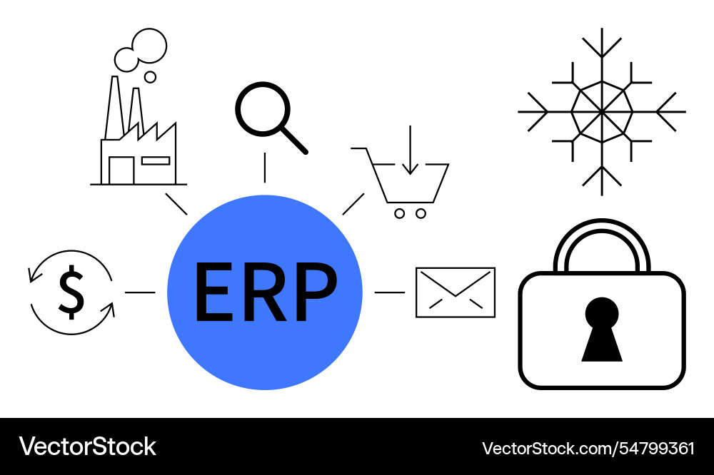 Erp system concept with interconnected icons Erp system concept with interconnected icons vector image