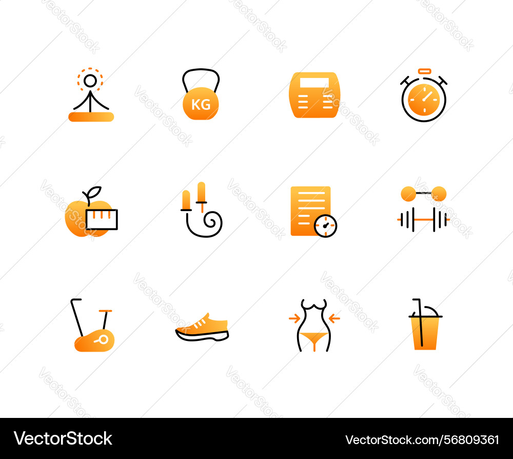 Gym and workout - set of line design style icons Gym and workout - set of line design style icons Vector Image