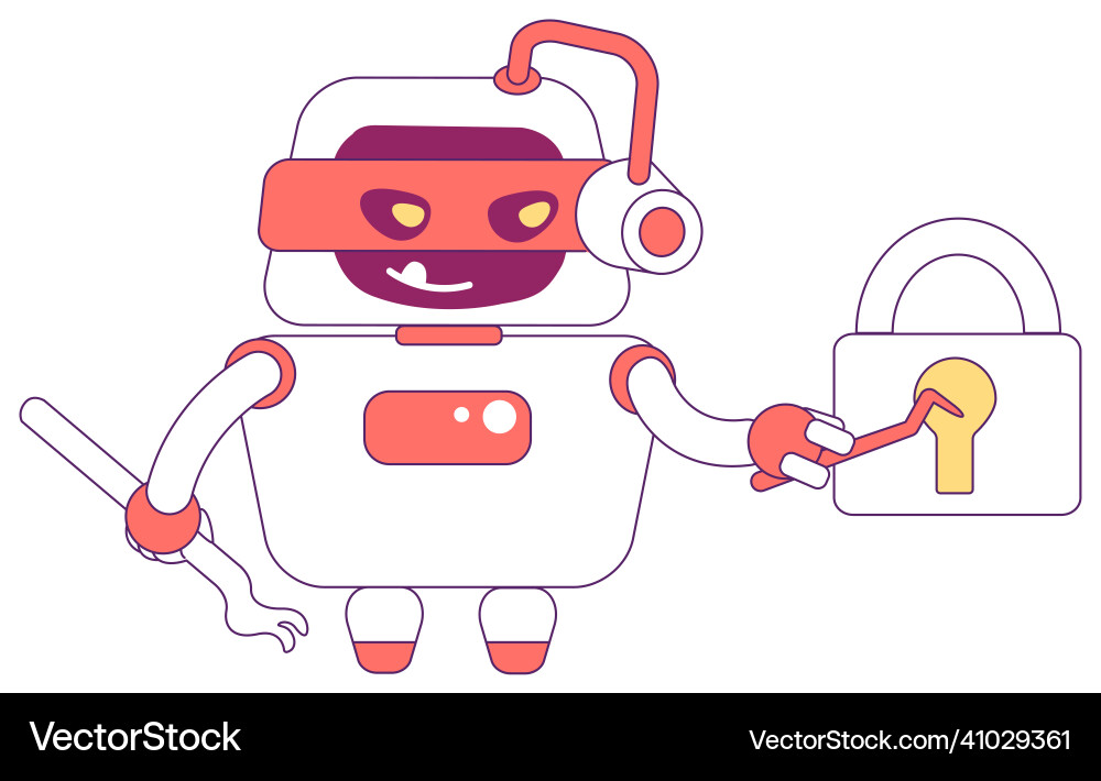 Hacker robot red linear object bad bot breaking Hacker robot red linear object bad bot breaking vector image