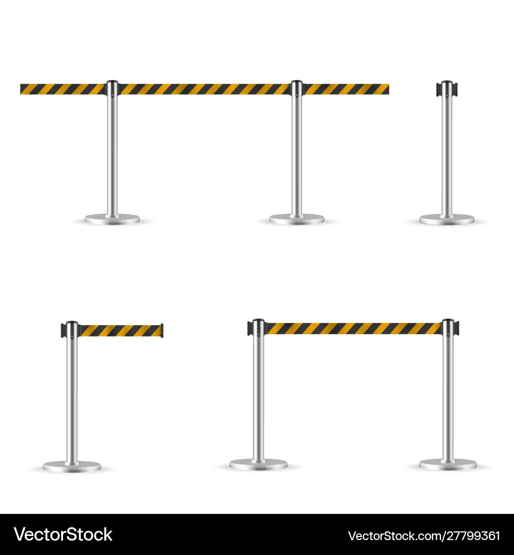 Retractable belt stanchion set portable ribbon Retractable belt stanchion set portable ribbon vector image