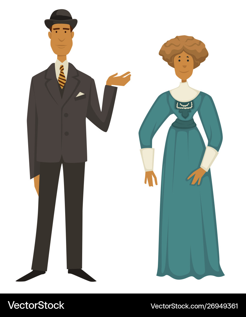 Retro fashion 1910s man in suit and hat woman vector image