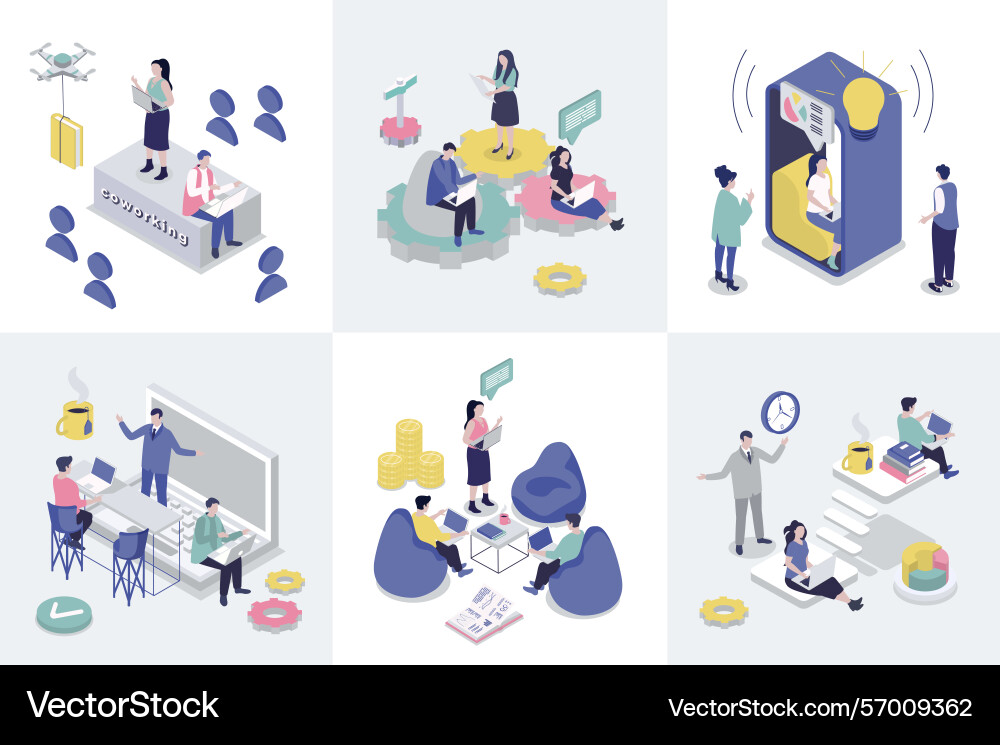 Coworking 3d isometry concept for web design Coworking 3d isometry concept for web design vector image