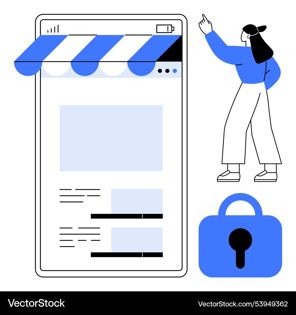 Mobile shopping app with security and user Mobile shopping app with security and user Vector Image