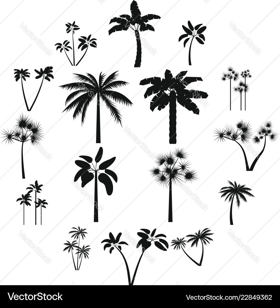 Palm tree icons set simple style Palm tree icons set simple style vector image