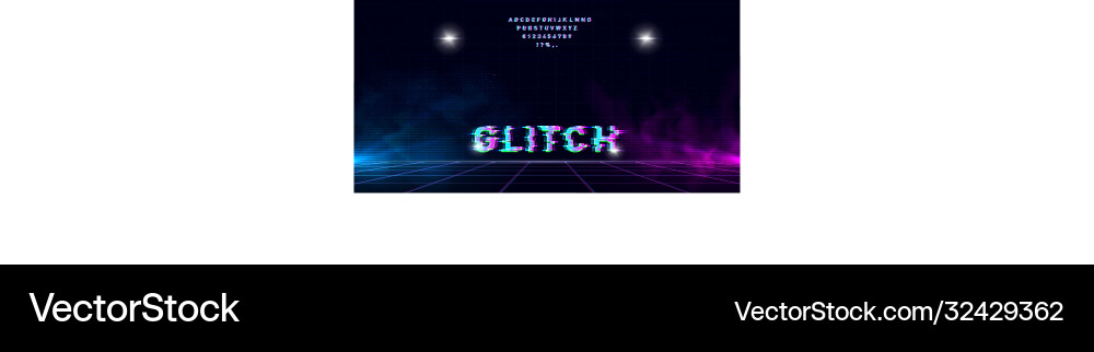 Retrowave glitch font on futuristic perspective vector image