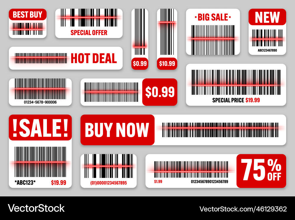 Set of product barcodes with red scanning line Set of product barcodes with red scanning line vector image