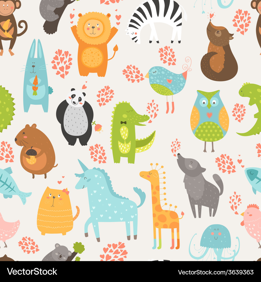 Cute Animal Pattern - Zoo Animals Vector Image