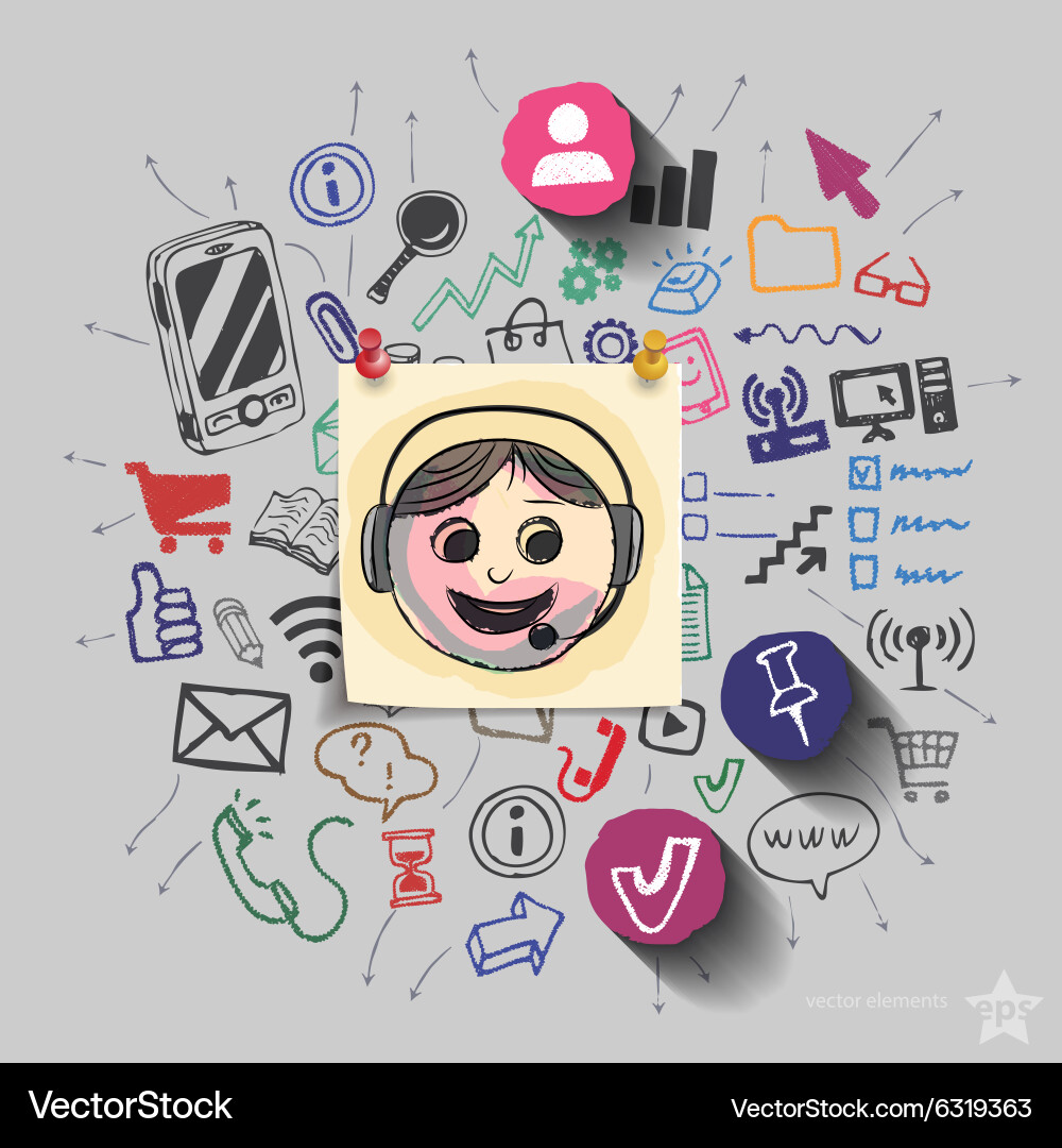 Operator and collage with web icons background Vector Image