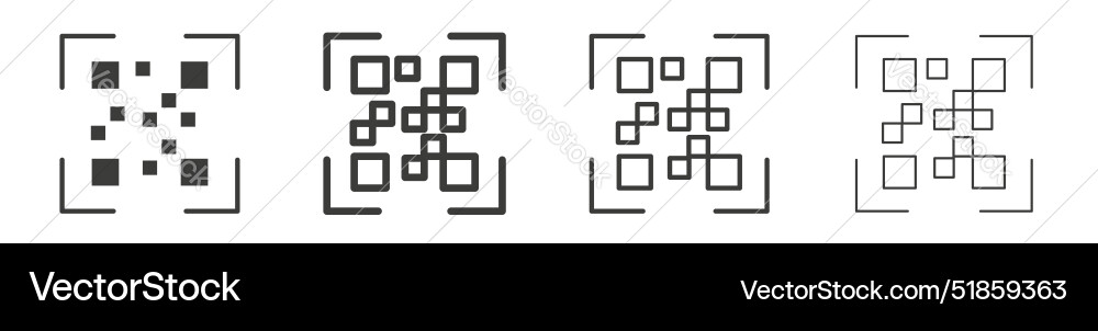 Qr code icon set scan qrcode sign in black color Qr code icon set scan qrcode sign in black color vector image
