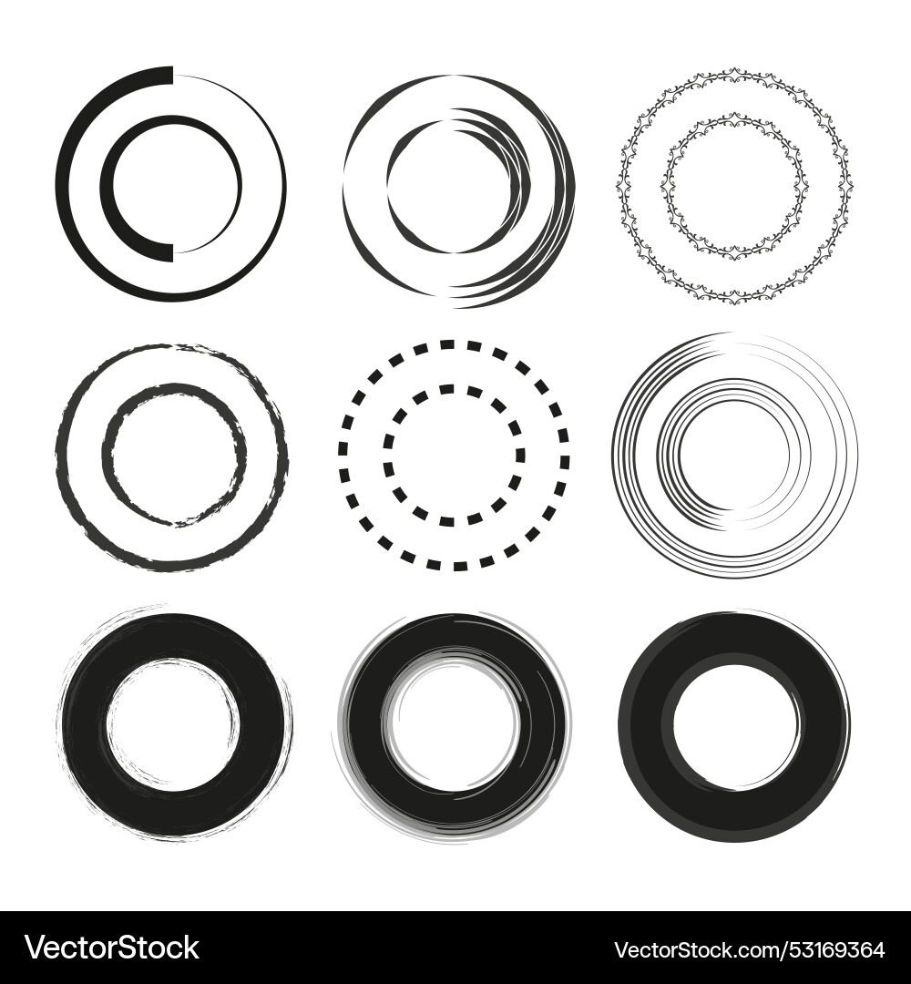 Assorted circular patterns set black and white Assorted circular patterns set black and white vector image