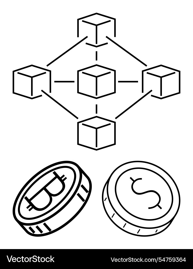 Blockchain network with connected cubes Vector Image