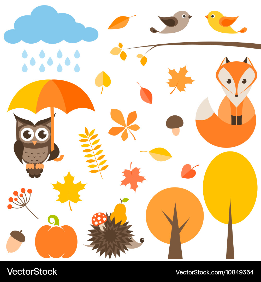 Cute Autumn Animal Set Vector Image