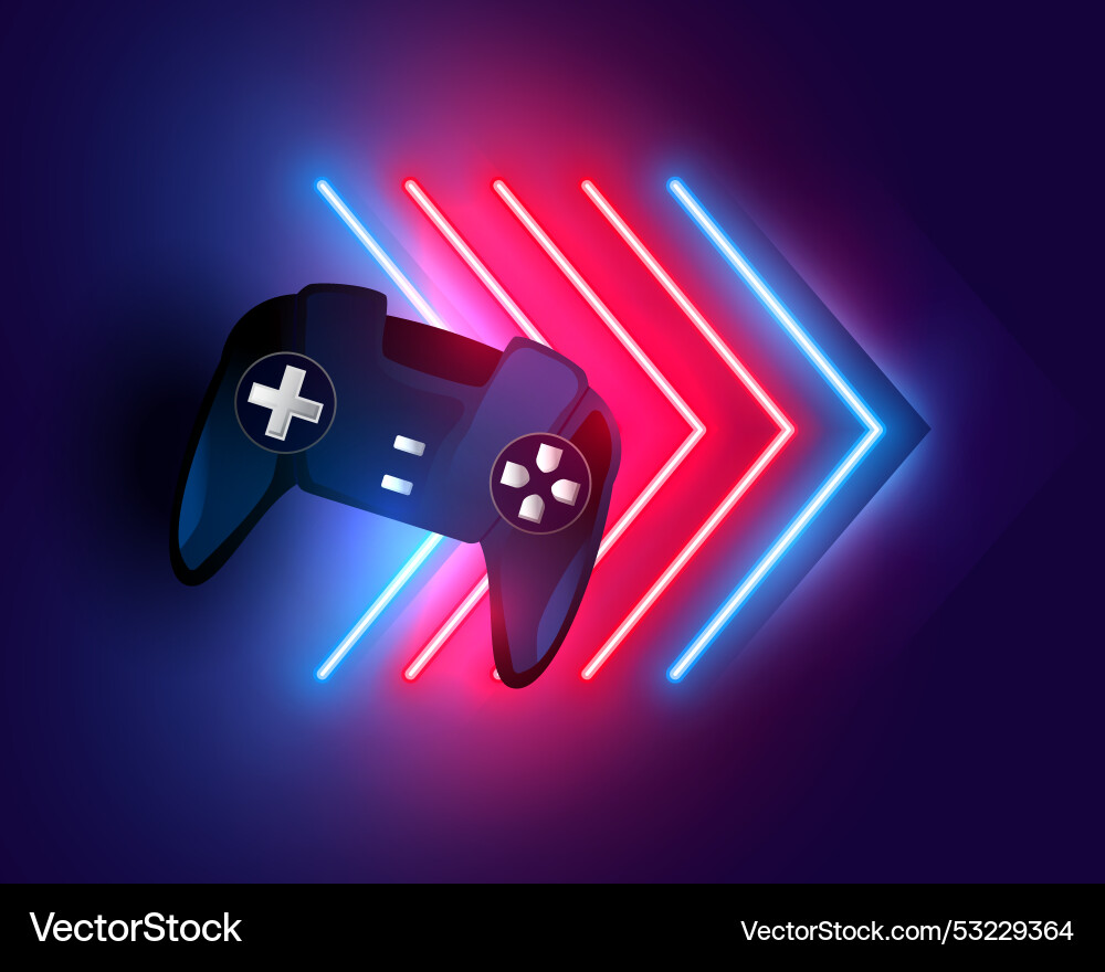 Modern video game controller background with neon Modern video game controller background with neon vector image