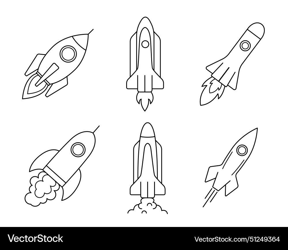 Rocket line icons set spaceship outline isolated Rocket line icons set spaceship outline isolated vector image