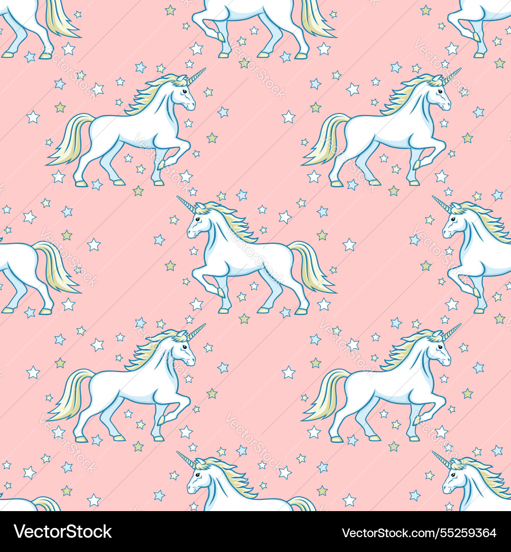 Seamless pattern with unicorn and stars vector image