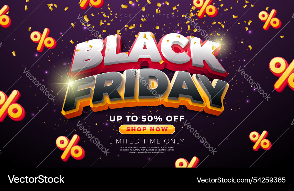 Black friday sale banner with 3d typography Black friday sale banner with 3d typography vector image