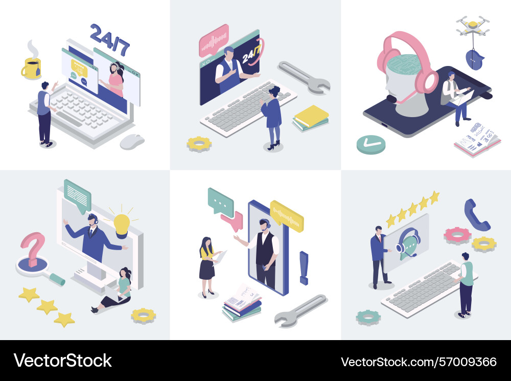 Customer support 3d isometry concept for web Customer support 3d isometry concept for web vector image