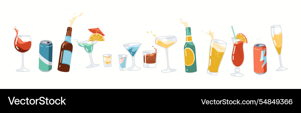 Drinks for party assortment flat color objects set Drinks for party assortment flat color objects set Vector Image