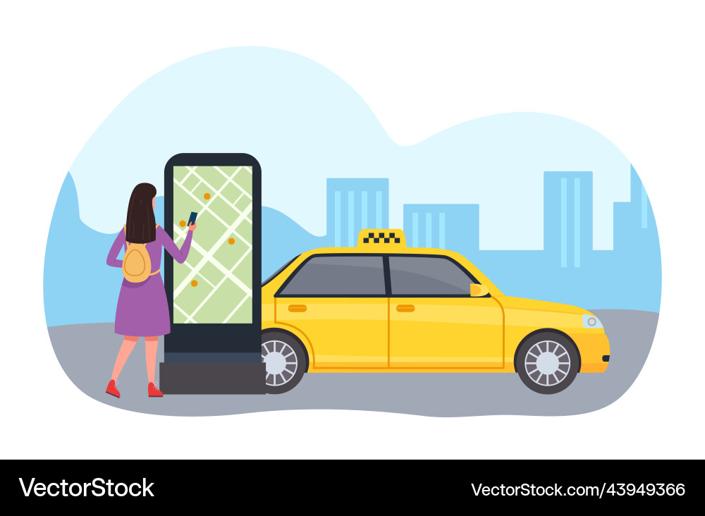 Online service taxi application with map location Online service taxi application with map location vector image