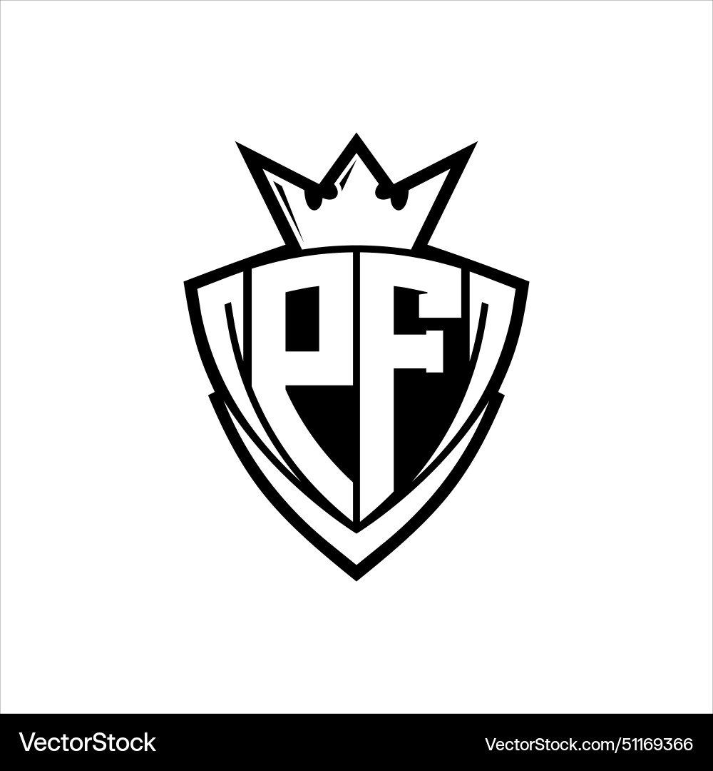 Pf letter logo with sharp triangle shield shape vector image
