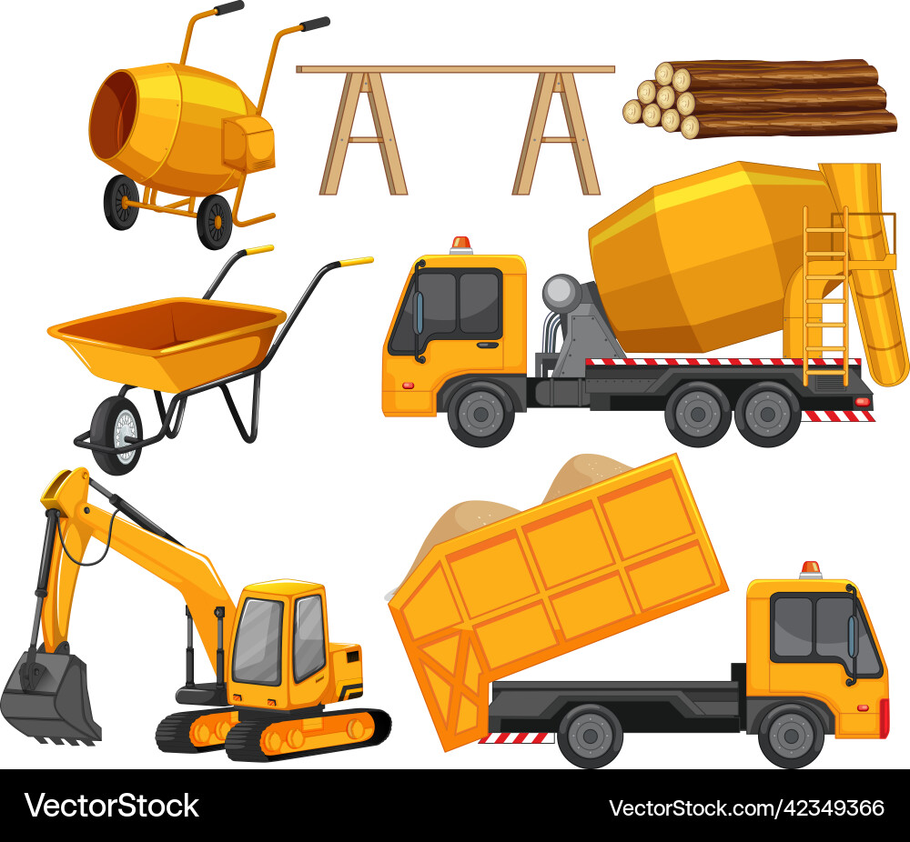 Set of construction site objects Vector Image