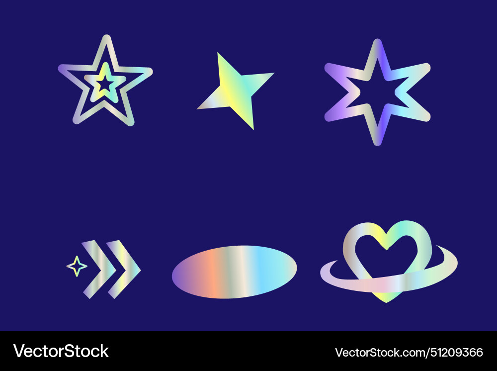 Y2k elements set with gradient hologram stickers vector image