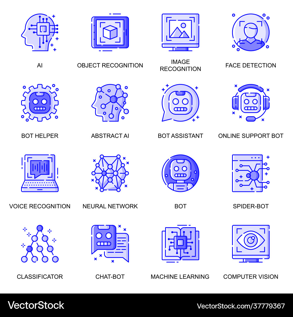 Artificial intelligence web flat line icons set Vector Image