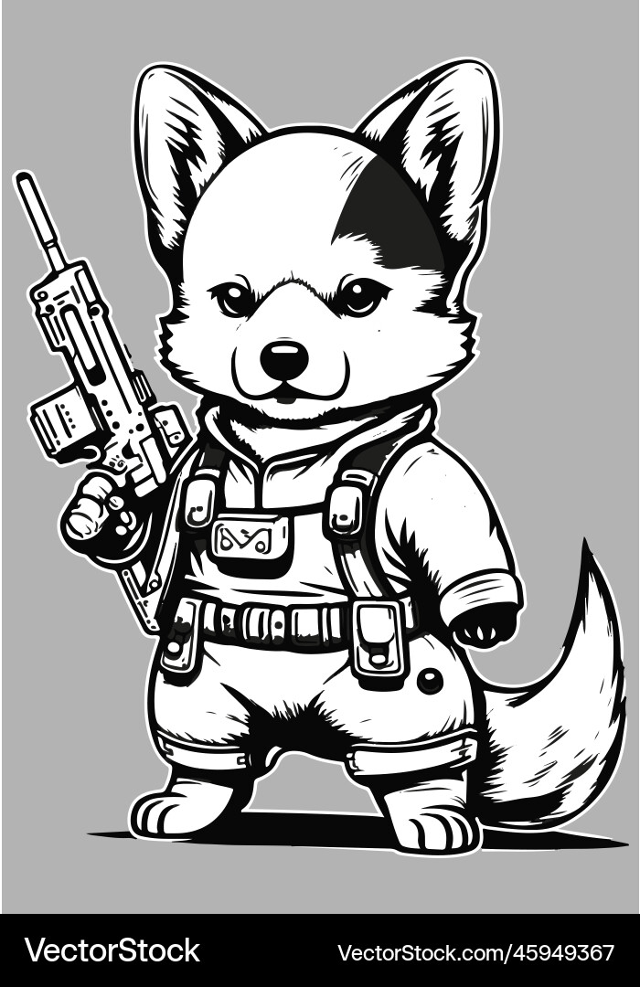 Dog wearing army uniform holding air rifle Dog wearing army uniform holding air rifle vector image