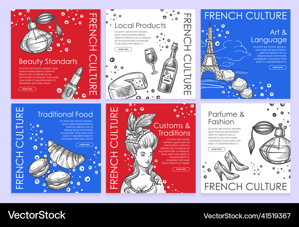 French culture social media banner post set vector image