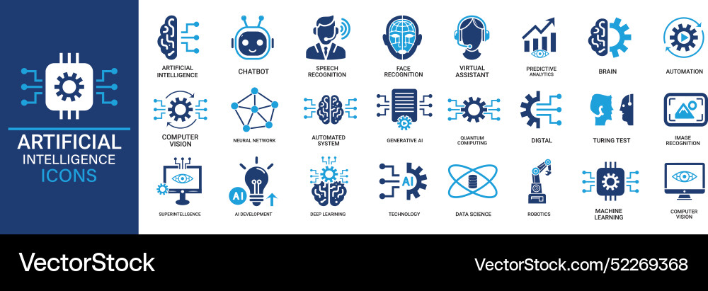 AI Icon Set - Machine Learning & Tech vector image