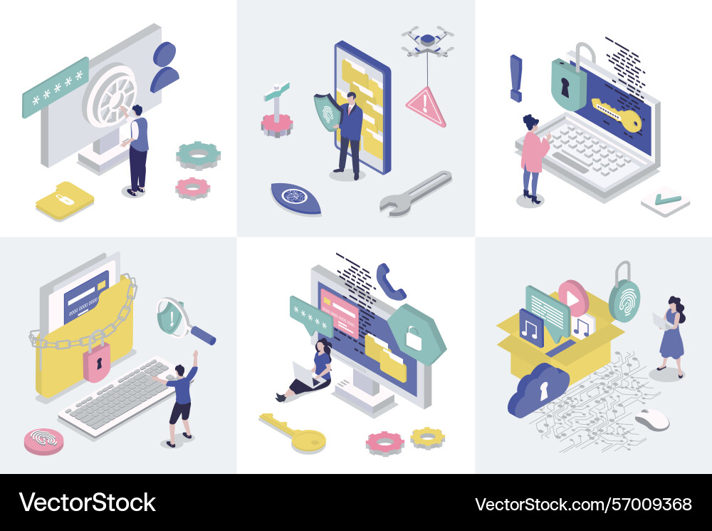 Cyber security 3d isometry concept for web design Cyber security 3d isometry concept for web design vector image