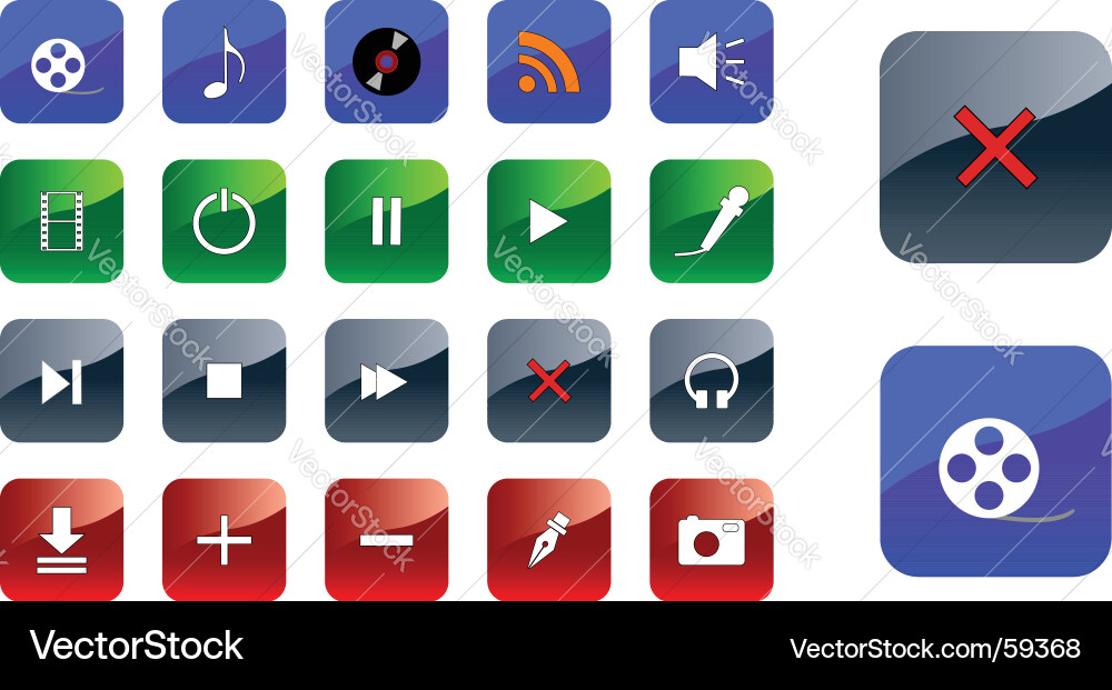 Glossy buttons with media signs Vector Image