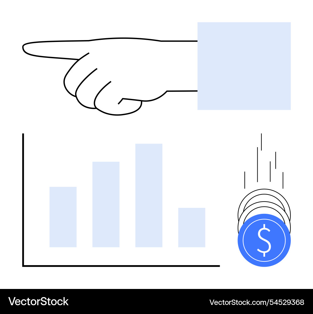 Hand pointing at bar graph with falling coins Vector Image