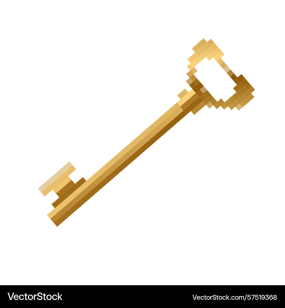 Mosaic pixel art key icon in retro game style vector image