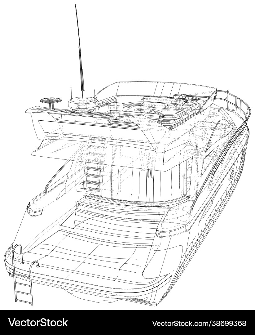 Outline yacht wire-frame motor Outline yacht wire-frame motor vector image