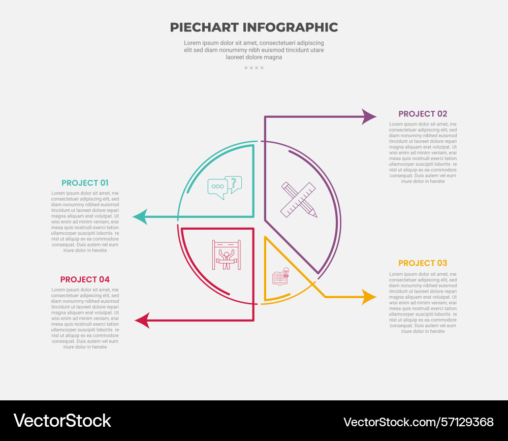 Pie chart infographic outline style with 4 point Pie chart infographic outline style with 4 point vector image
