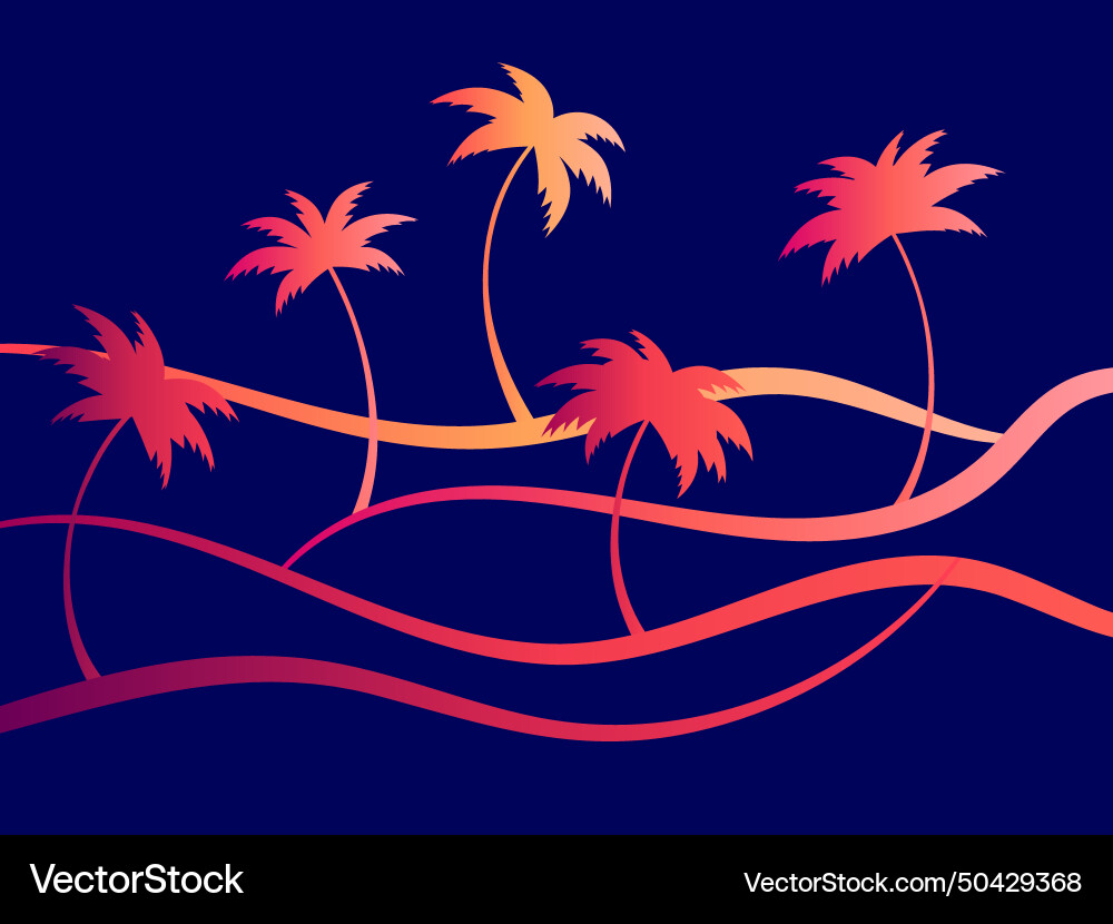 Tropical wave landscape with palm trees at sunset Vector Image
