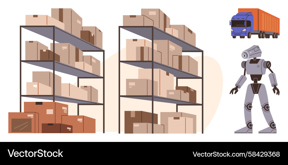 Warehouse Automation: Boxes & Robot Vector Image