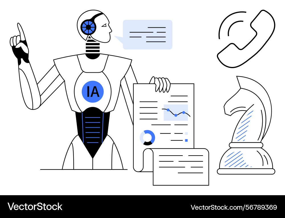 Artificial intelligence robot analyzing data vector image
