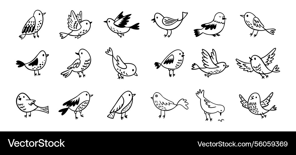 Bird doodle set birds hand drawn collection cute Bird doodle set birds hand drawn collection cute Vector Image