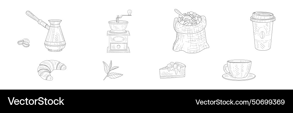 Coffeeshop linear object and item drawing Coffeeshop linear object and item drawing Vector Image