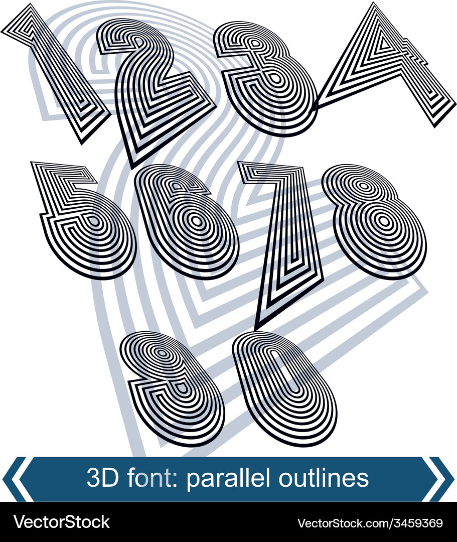 Dimensional numbers with rotation effect Vector Image