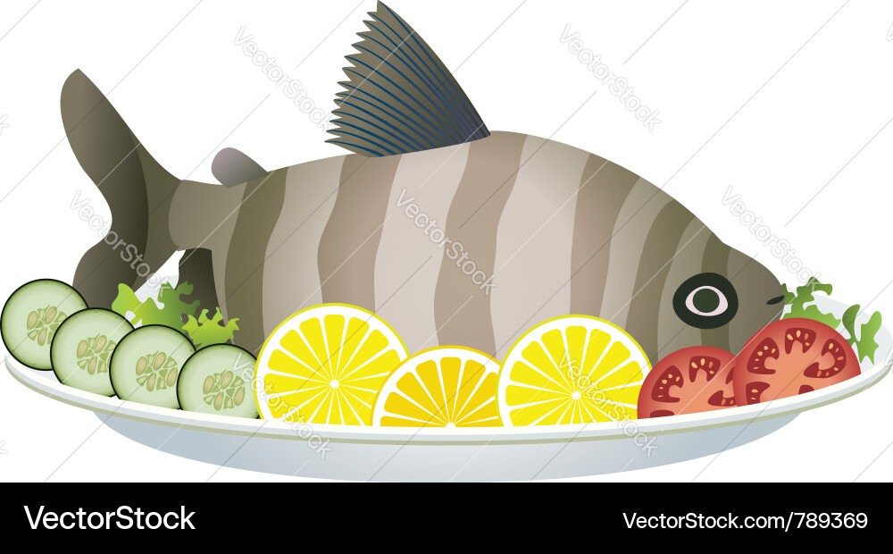 Fresh Fish with Vegetables Vector Image