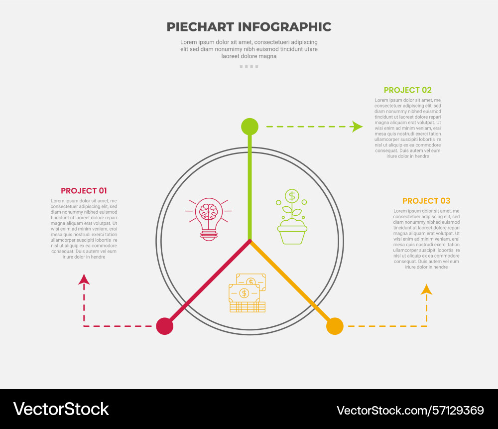 Pie chart infographic outline style with 3 point Vector Image