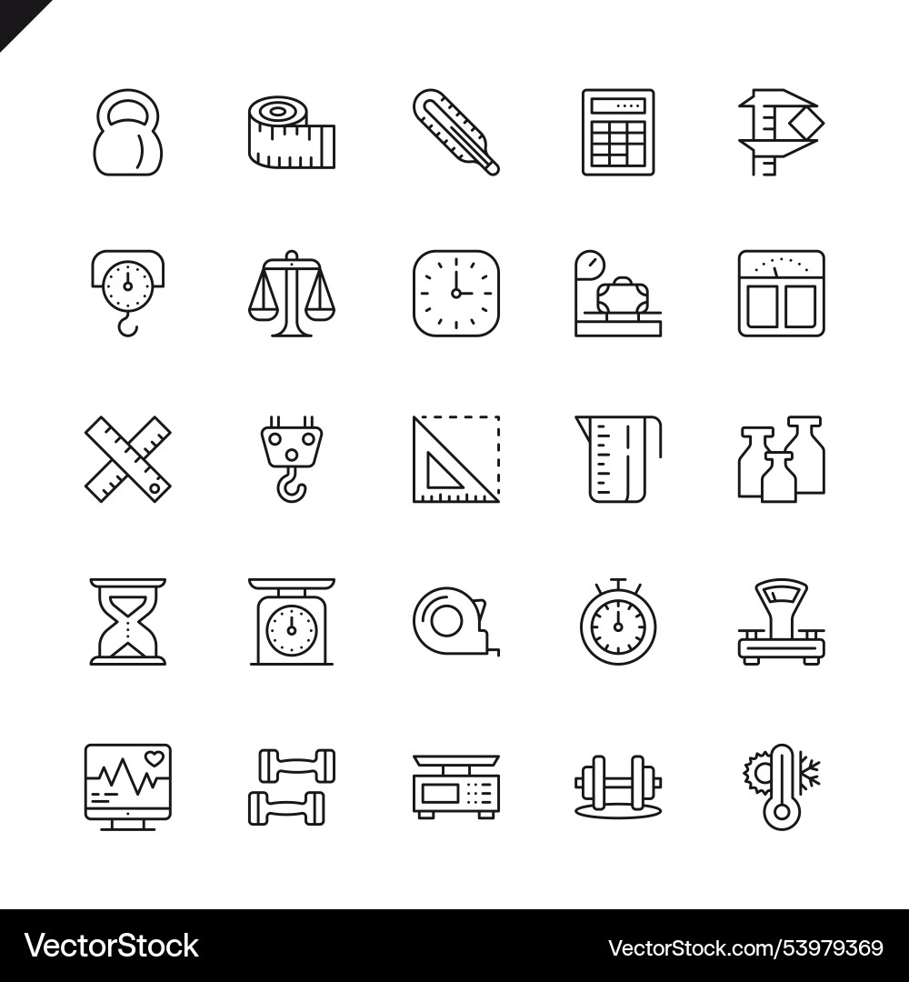 Thin line measuring measure elements icons set Thin line measuring measure elements icons set Vector Image