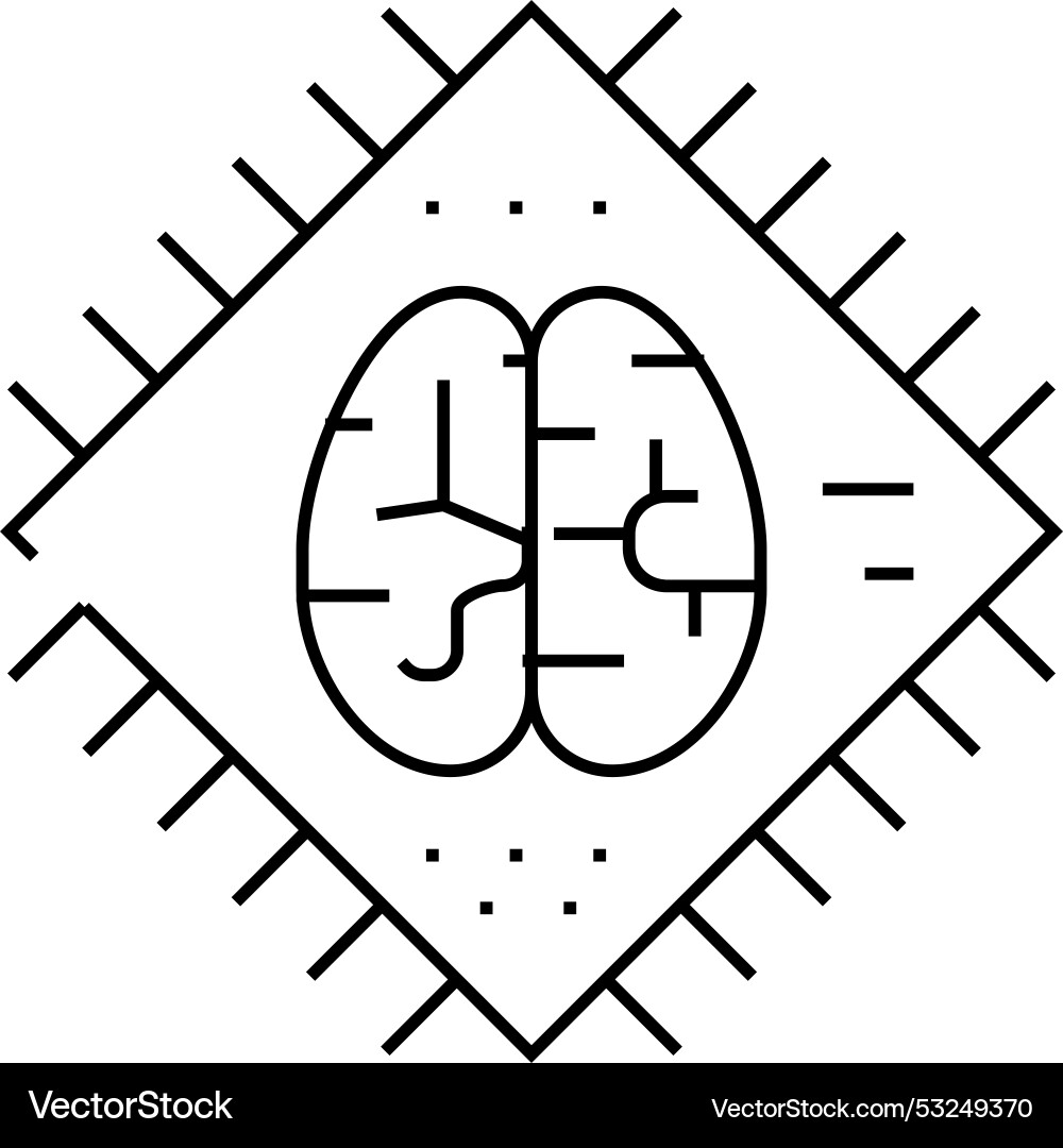 Brain microchip artificial intelligence line icon Vector Image