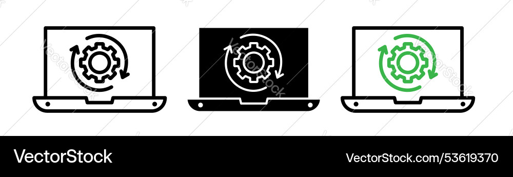 Data processing icon set laptop process Royalty Free Vector