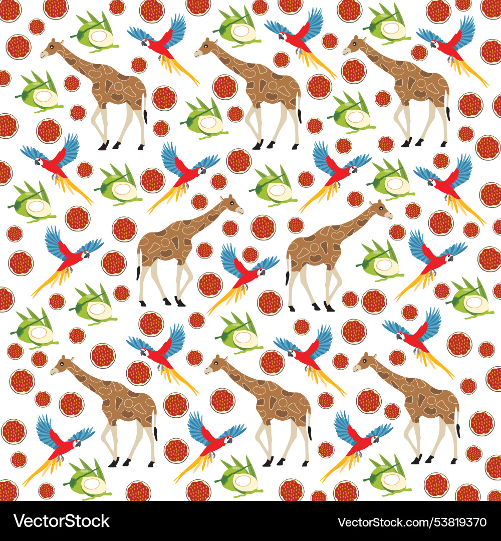 Parrot giraffe with fruit as a pattern background Parrot giraffe with fruit as a pattern background vector image