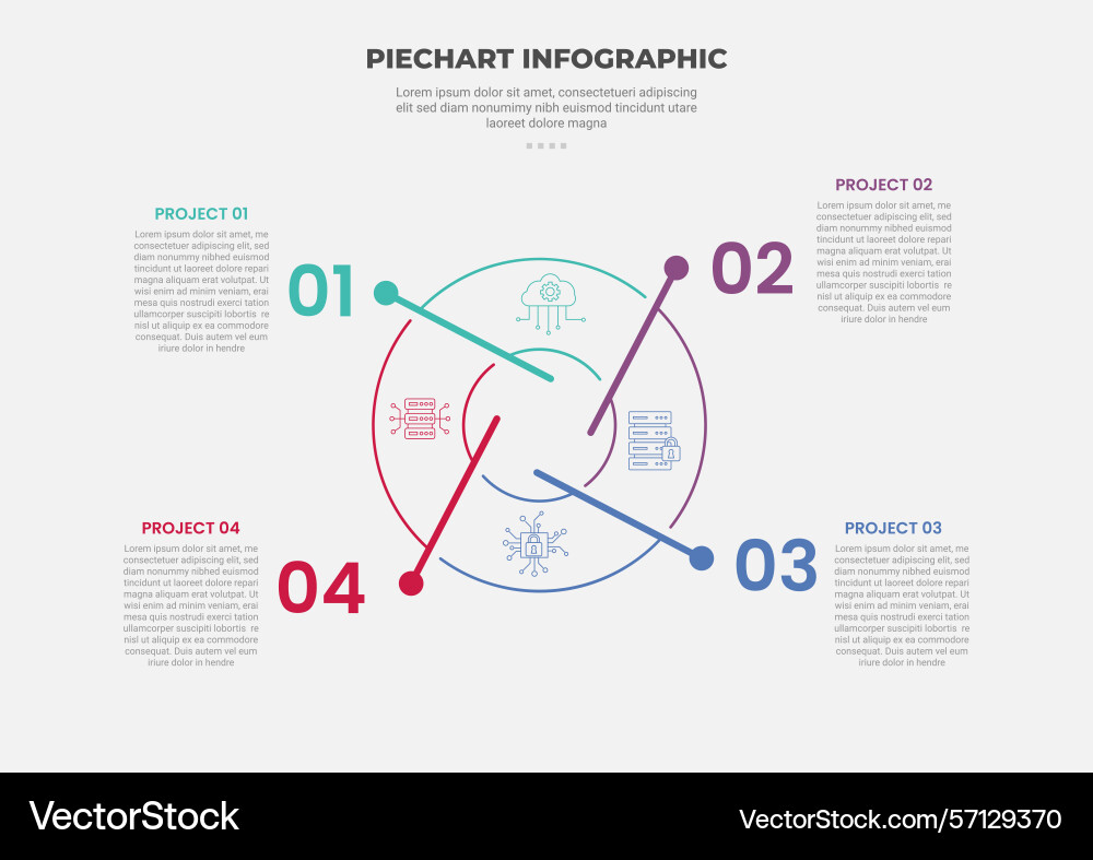 Pie chart infographic outline style with 4 point Pie chart infographic outline style with 4 point vector image